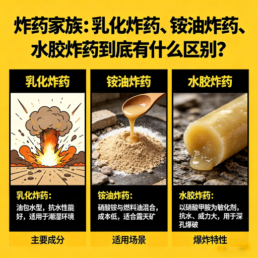 大丰镇炸药家族：乳化炸药、铵油炸药、水胶炸药到底有什么区别？